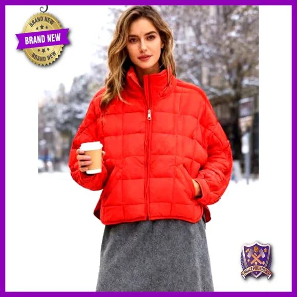 Quilted Puffer Jacket Lightweight Padded Coat Zip Up Chic Oversized Outerwear